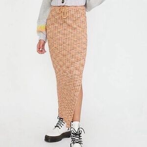 Free People multi colored knit maxi skirt with side slit - size small